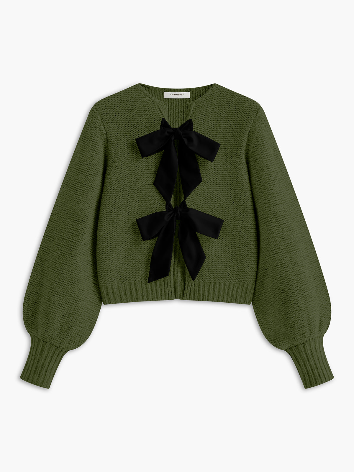 Women's knit top with bow accent and structured silhouette