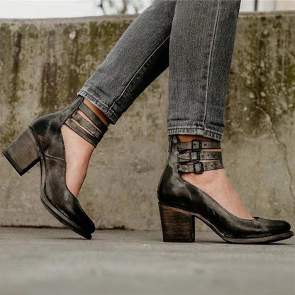 Women's sandals with strap detail and open-back design