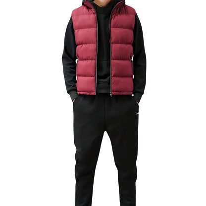 Men's sleeveless vest with zip front and stand-up collar