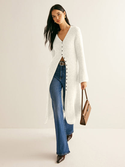 Women's sweater dress with side slit and long sleeves