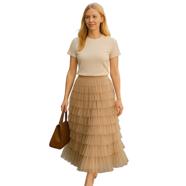 Women's elegant layered ruffle maxi skirt