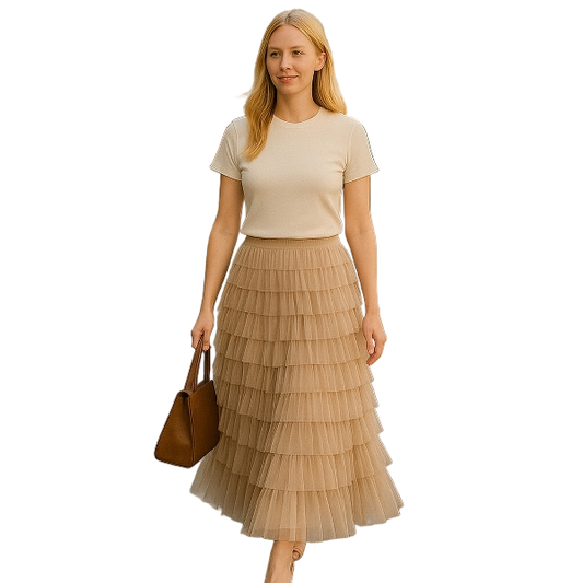 Women's elegant layered ruffle maxi skirt