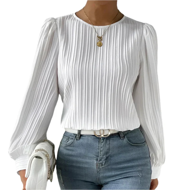 Women's blouse with puff sleeves and structured detailing