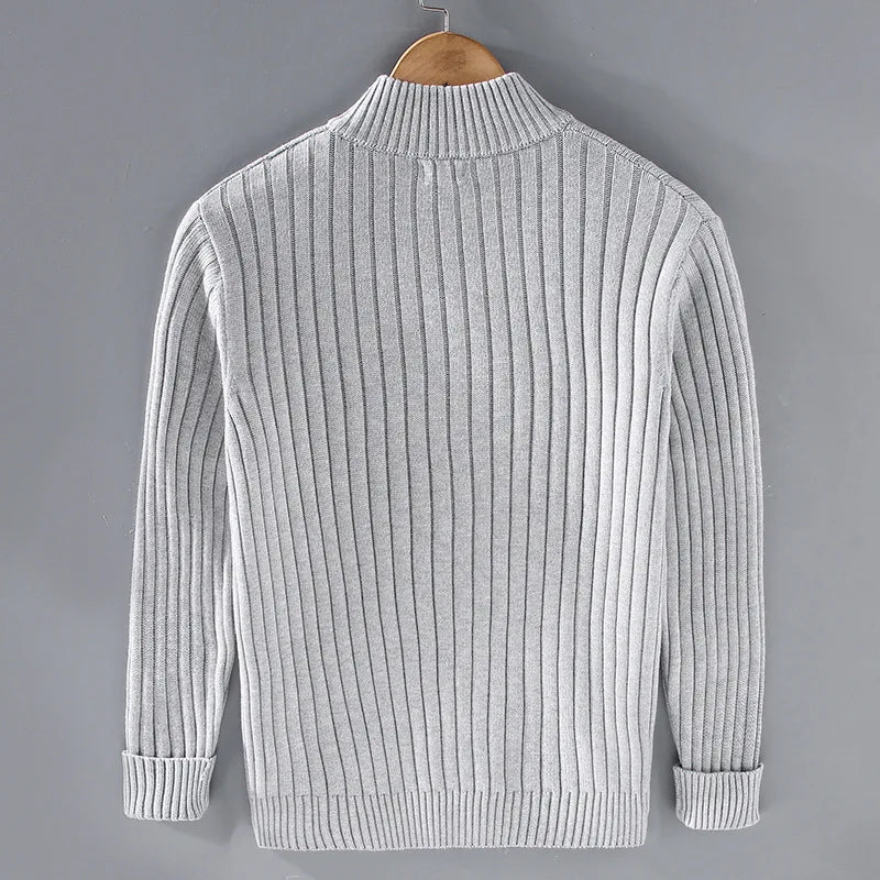 Men's zip cardigan with ribbed cuffs and structured silhouette