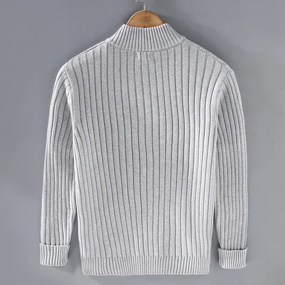 Men's zip cardigan with ribbed cuffs and structured silhouette