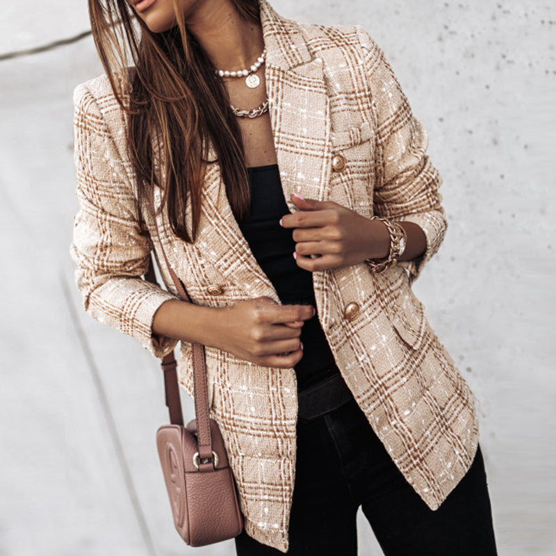 Women's cardigan with check pattern and tailored buttons