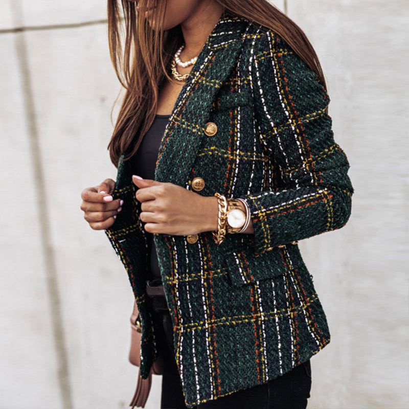 Women's cardigan with check pattern and tailored buttons