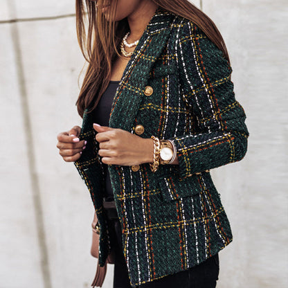 Women's cardigan with check pattern and tailored buttons