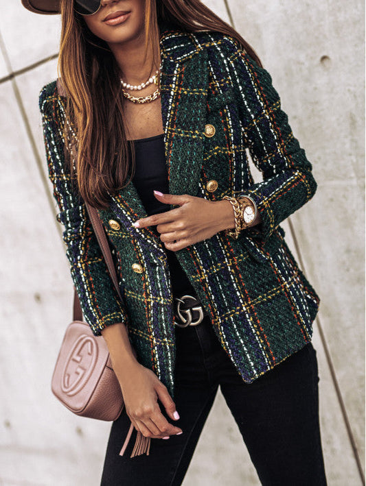 Women's cardigan with check pattern and tailored buttons