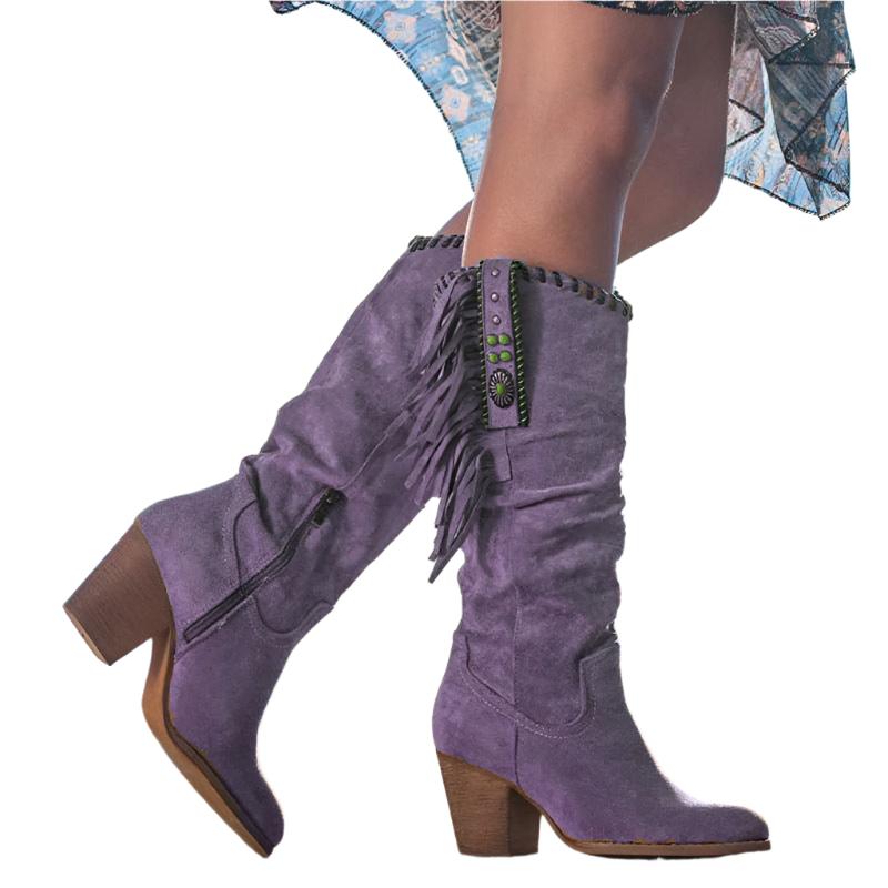 Women's boots with stitched detailing and block heel