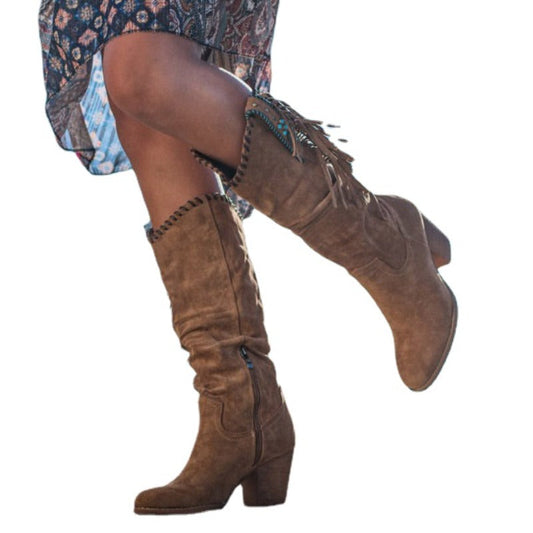 Women's boots with stitched detailing and block heel
